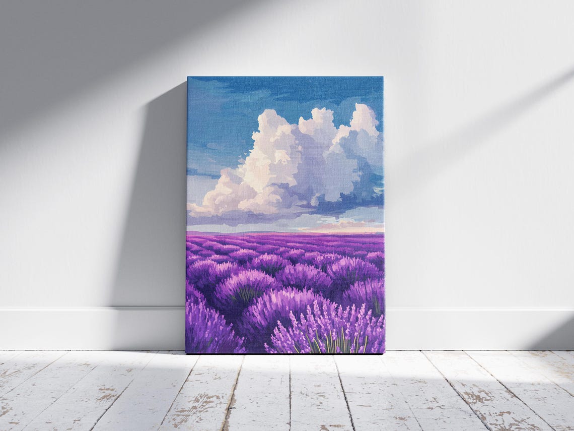 Purple Lavender Field Stretching Under Cloudy Sky Floral Poster - Image 2