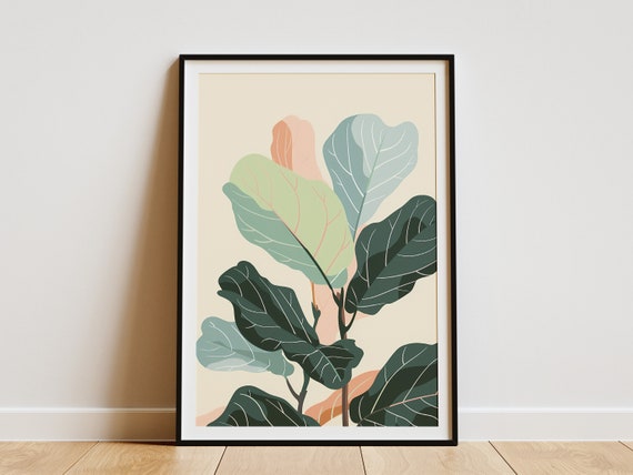 Fiddle Leaf Fig Illustration Poster Minimalist Plant Art Print Boho Home Decor Wall Art Green Leaves Botanical Print