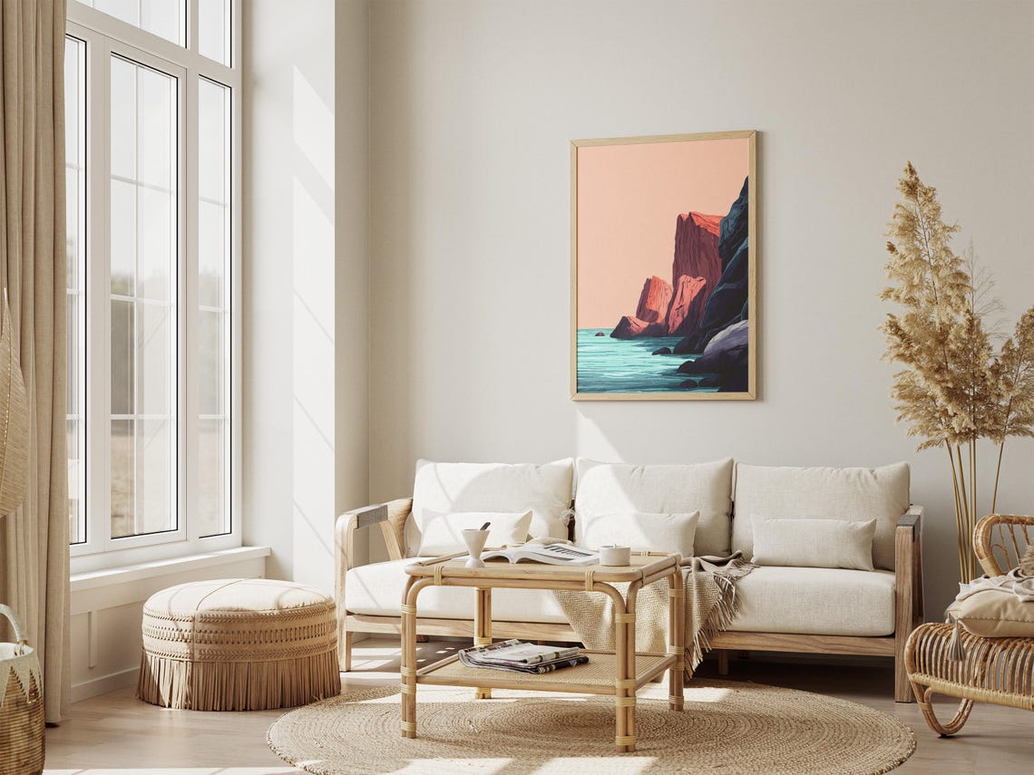 Red Rock Cliffs Over Turquoise Sea Minimalist Coastal Poster - Image 4
