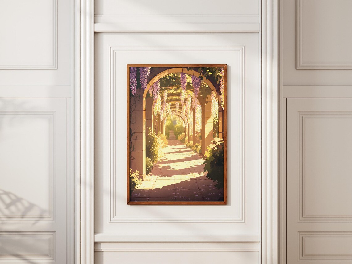 Wisteria Pergola Tunnel Golden Light Garden Walkway Spring Poster - Image 2