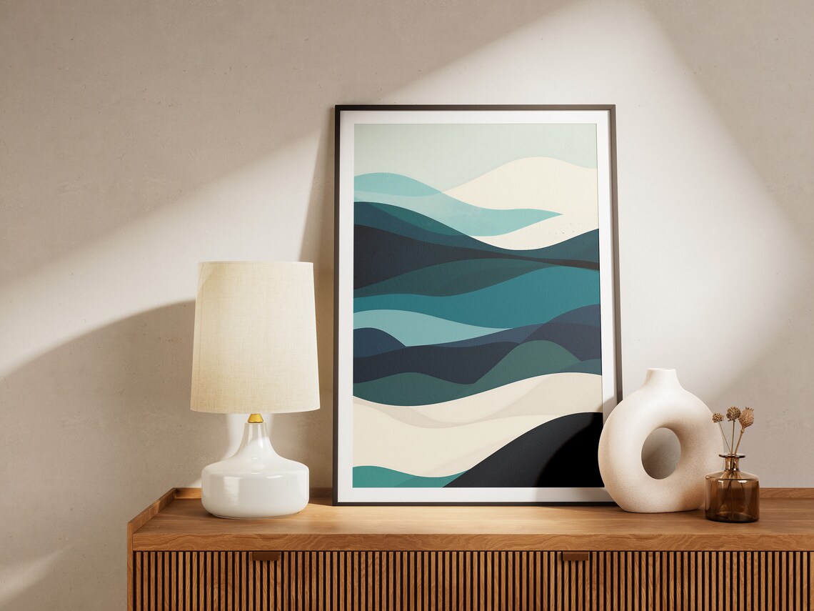 Layered Teal Ocean Wave Bands Minimalist Coastal Seascape Art Poster - Image 2