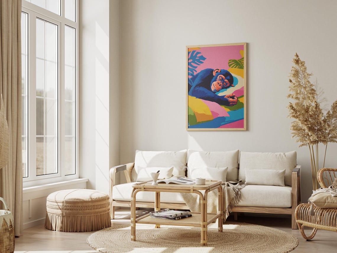 Sleeping Chimpanzee Vibrant Matisse Inspired Tropical Colorful Poster - Image 3