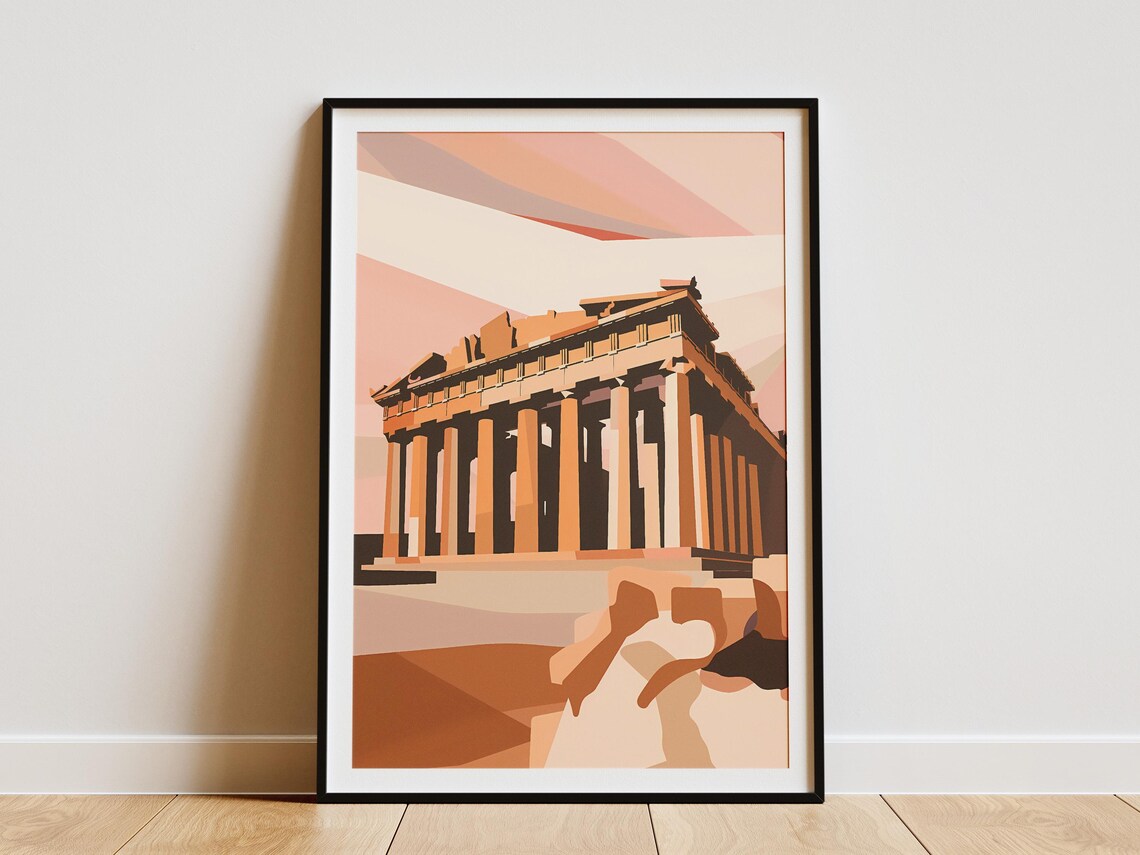 Athens Acropolis Parthenon Terracotta Geometry Travel Poster