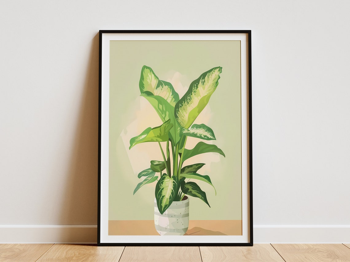 Dieffenbachia Potted Plant Variegated Leaf Botanical Art Poster