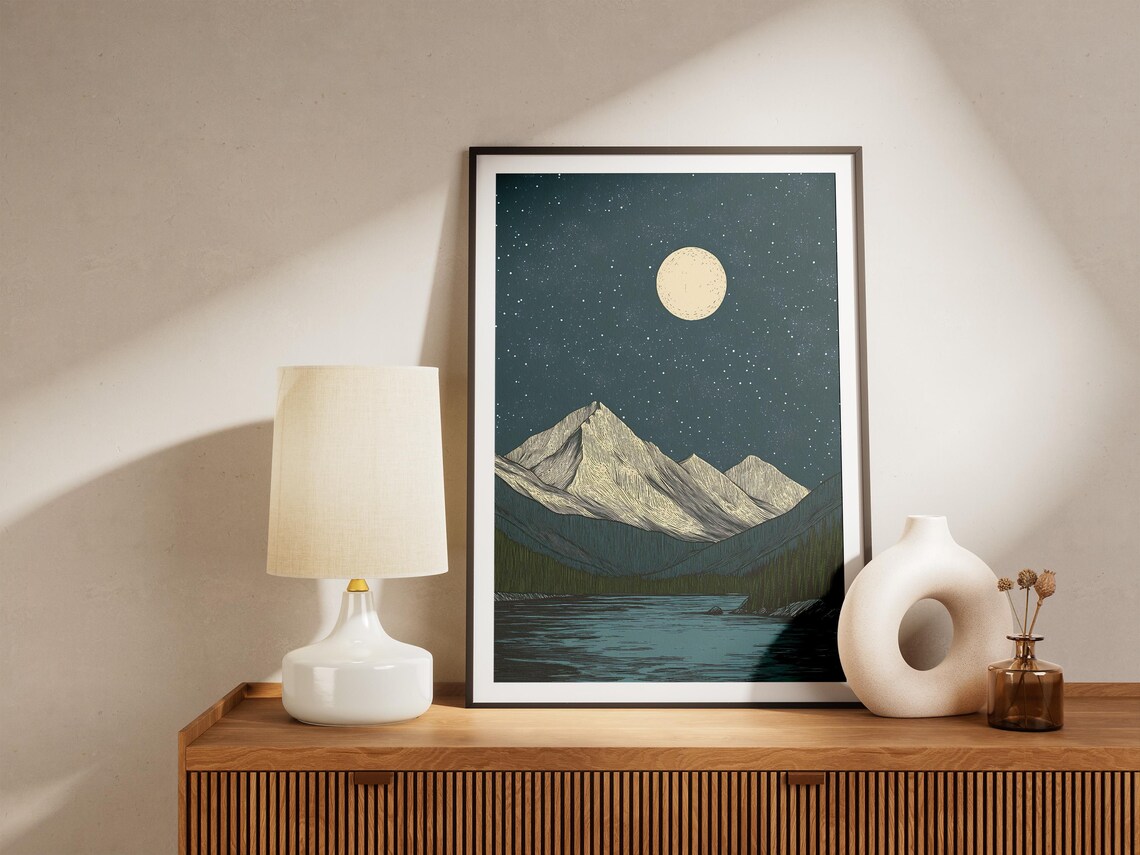 Gates of the Arctic Alaska Moonlit Snowy Peak Lake Starry Night Art Poster - Image 4