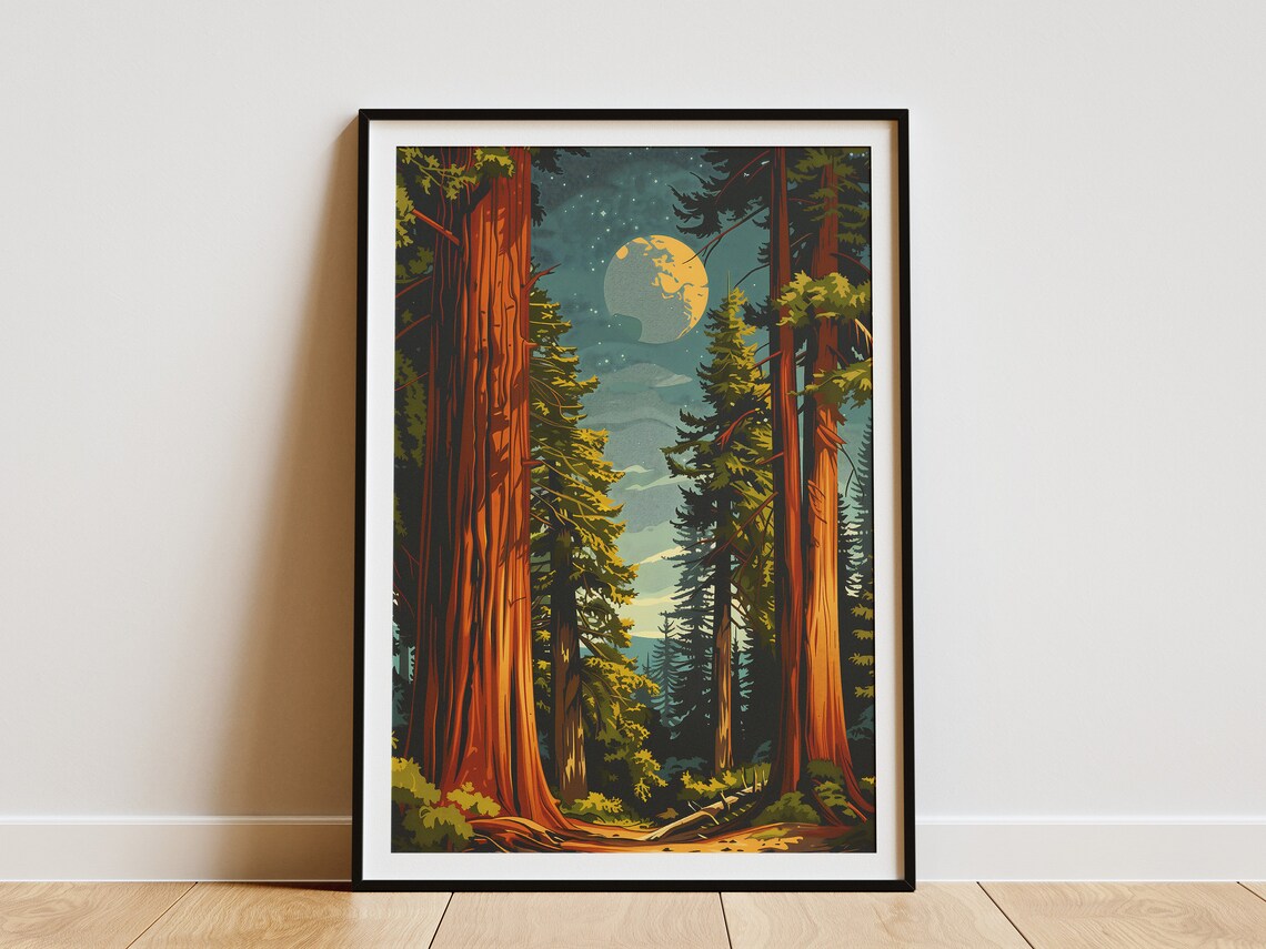 California Redwood Forest Vintage Travel Poster, Mid-Century