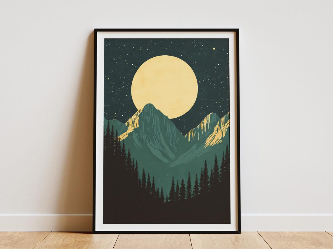 Kings Canyon National Park Moonlit Peaks Pine Forest Night Art Poster