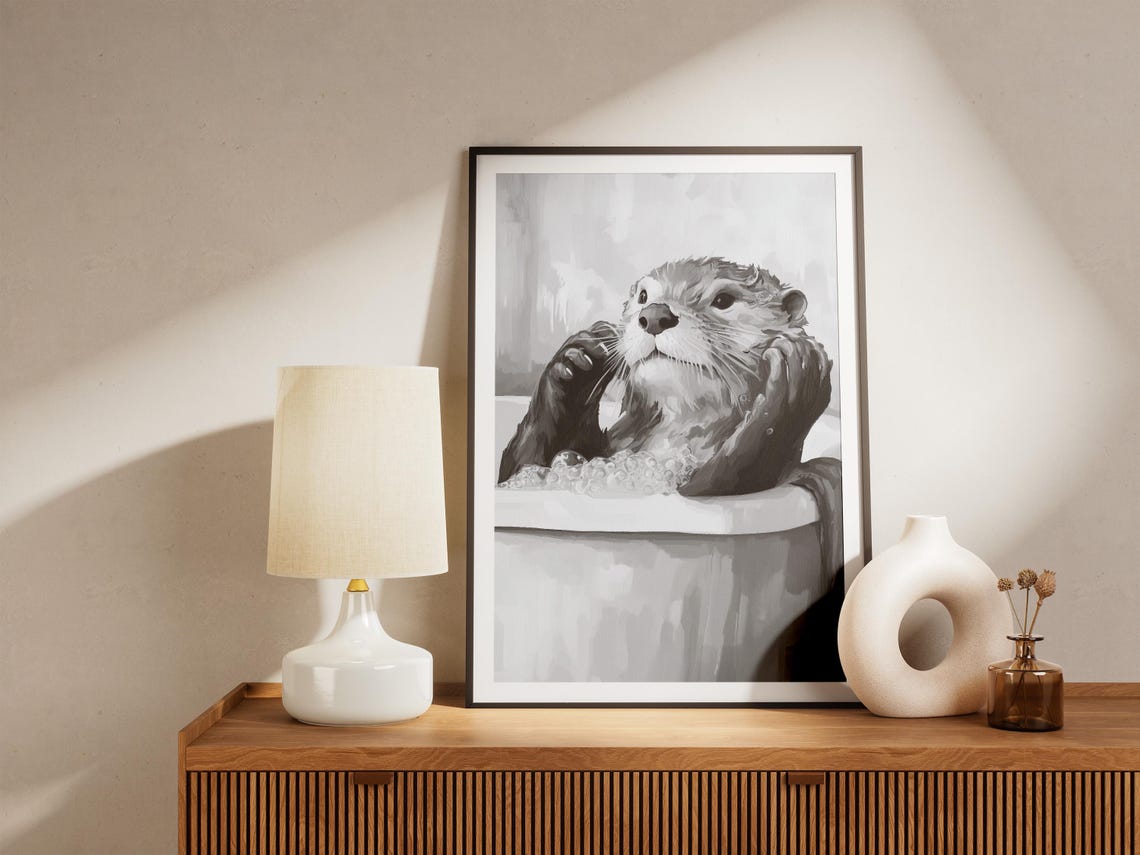 Otter Bathtub Art Print Funny Bathroom Decor Minimalist Animal Poster Cute Wall Lover Gift - Image 4