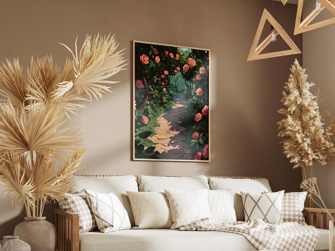 Rose Archway Garden Path Pink Blooms Lush Tunnel Dream Poster - Image 3