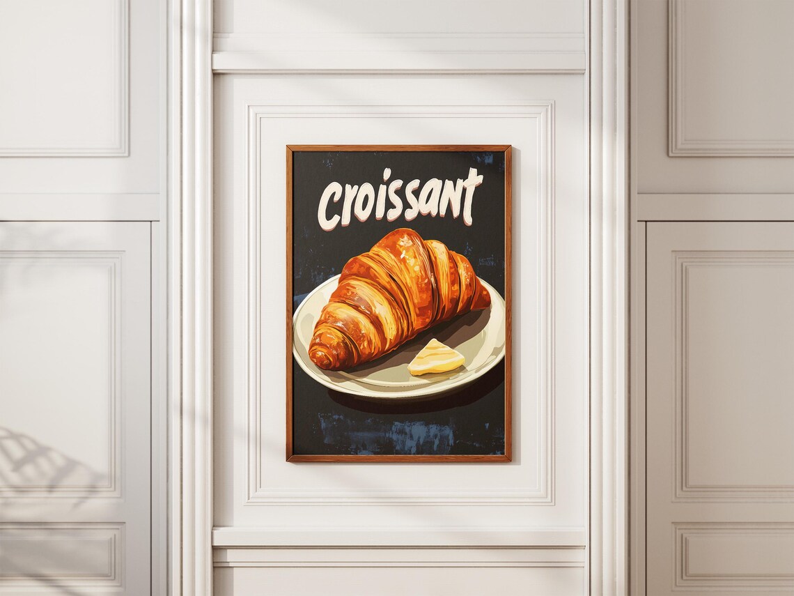 Buttery Croissant Golden French Bakery Cafe Food Illustration Poster - Image 2