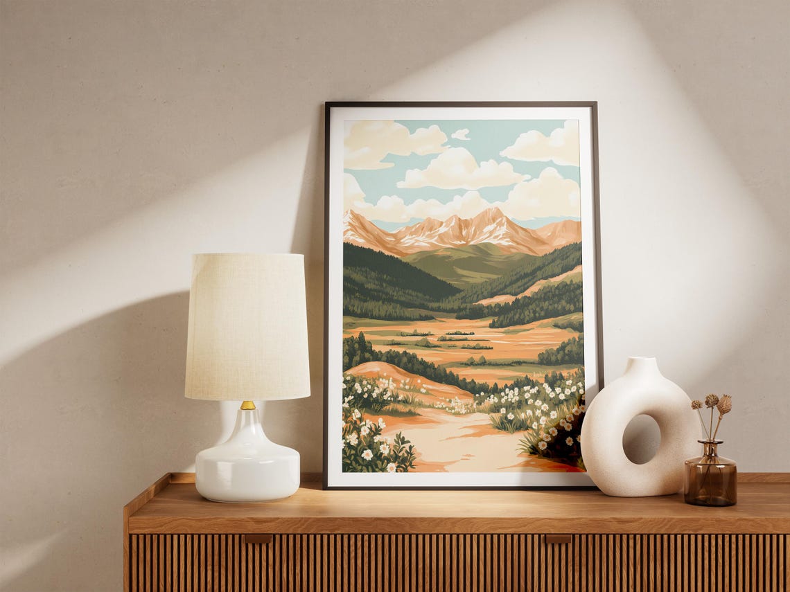 Snow-Capped Mountain Valley with a Wildflower-Lined Path Poster - Image 5