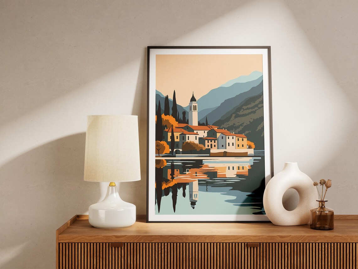 Italian Lake District Poster Italian Village Print Lake Como Art Italy Travel Poster European Landscape Illustration Modern Home Decor Flat - Image 5
