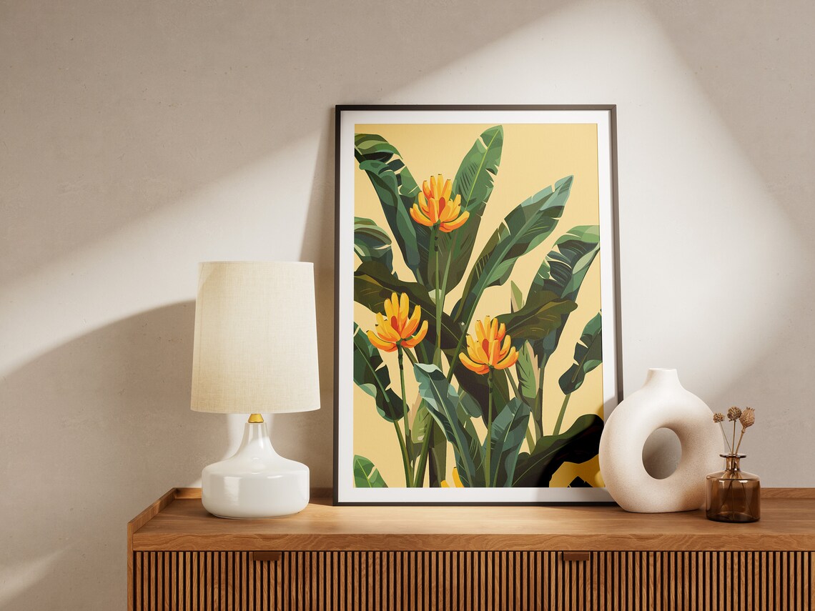 Tropical Banana Plant Yellow Blooms Sunny Botanical Art Poster - Image 2