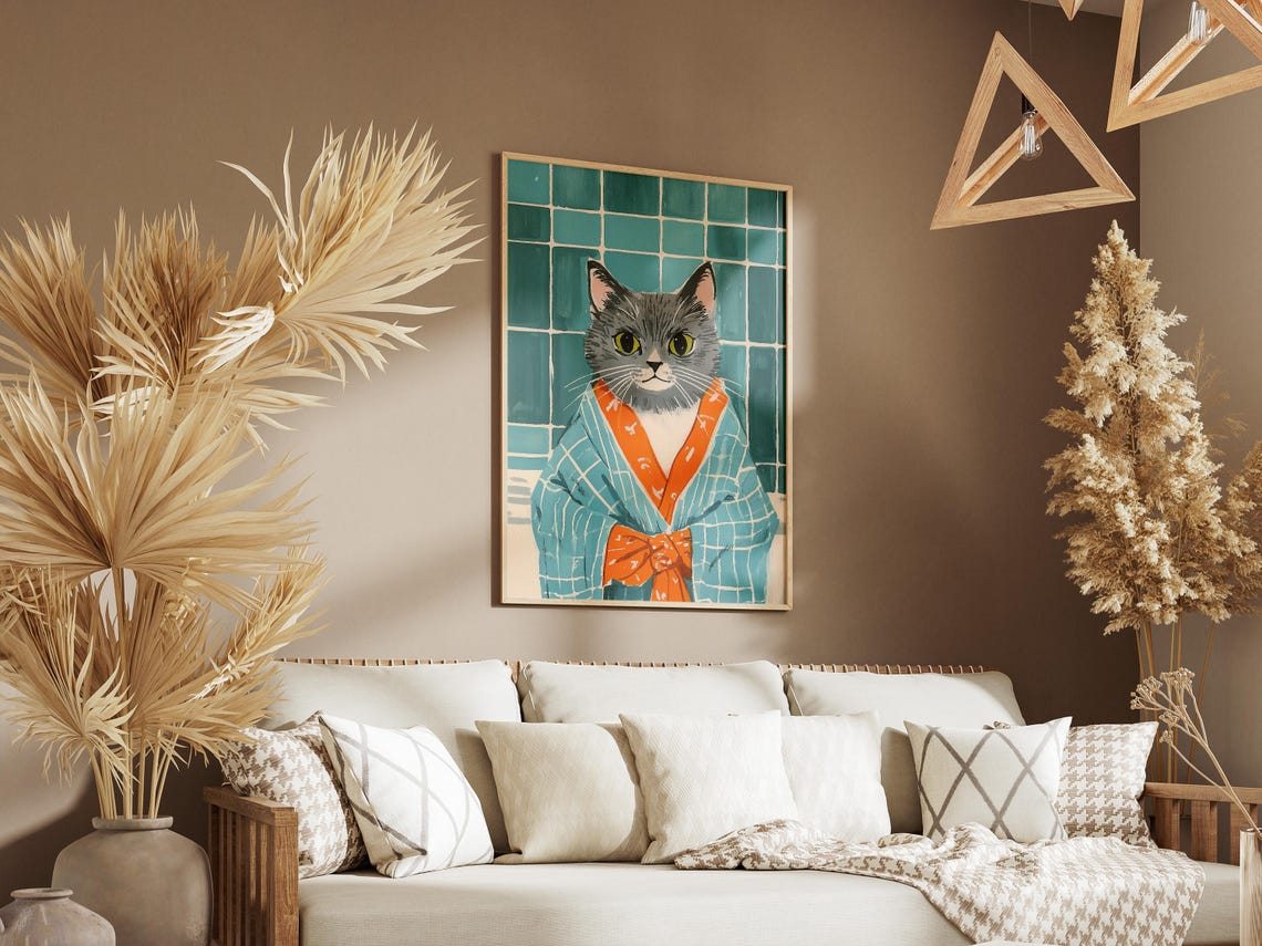 Scottish Fold Cat Bathrobe Bathroom Art Print Cute Poster Funny Animal Lover Gift Whimsical Wall Decor - Image 3
