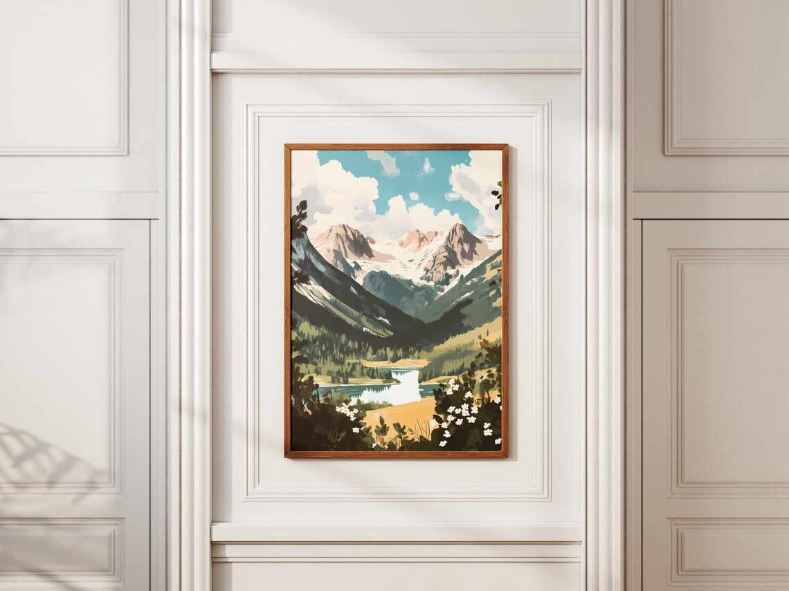 Rocky Mountain Lake With Wildflowers Summer Travel Scene Poster - Image 2