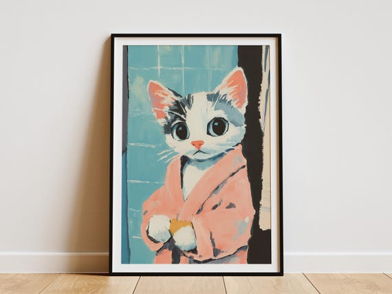 Oriental Shorthair Kitten In Bathrobe Poster Print Cute Wall Art Funny Cat Pet Portrait Lover Gift Bathroom
