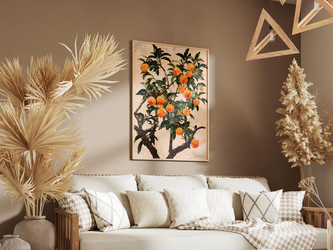Ripe Peach Tree Branch Botanical Poster in Japanese Watercolor Style - Image 3