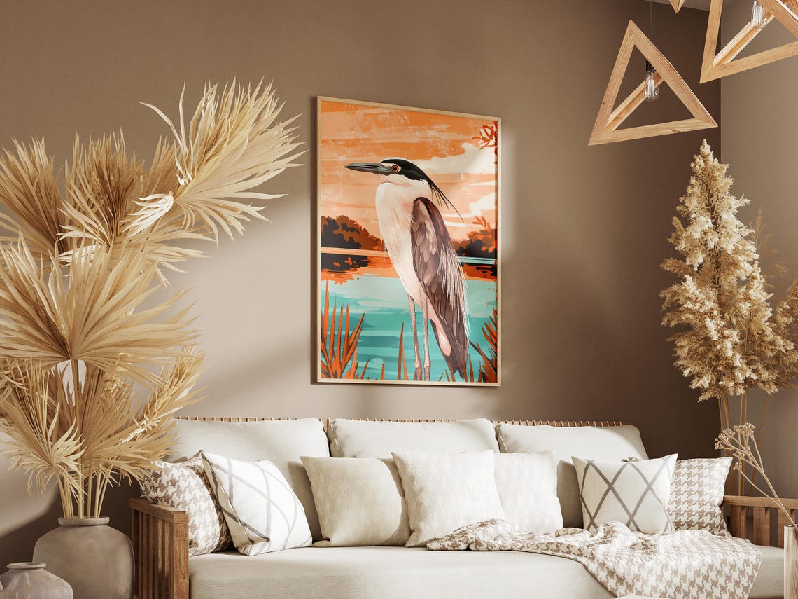 Black-Crowned Night Heron Portrait at Sunset Lagoon Art Poster - Image 3