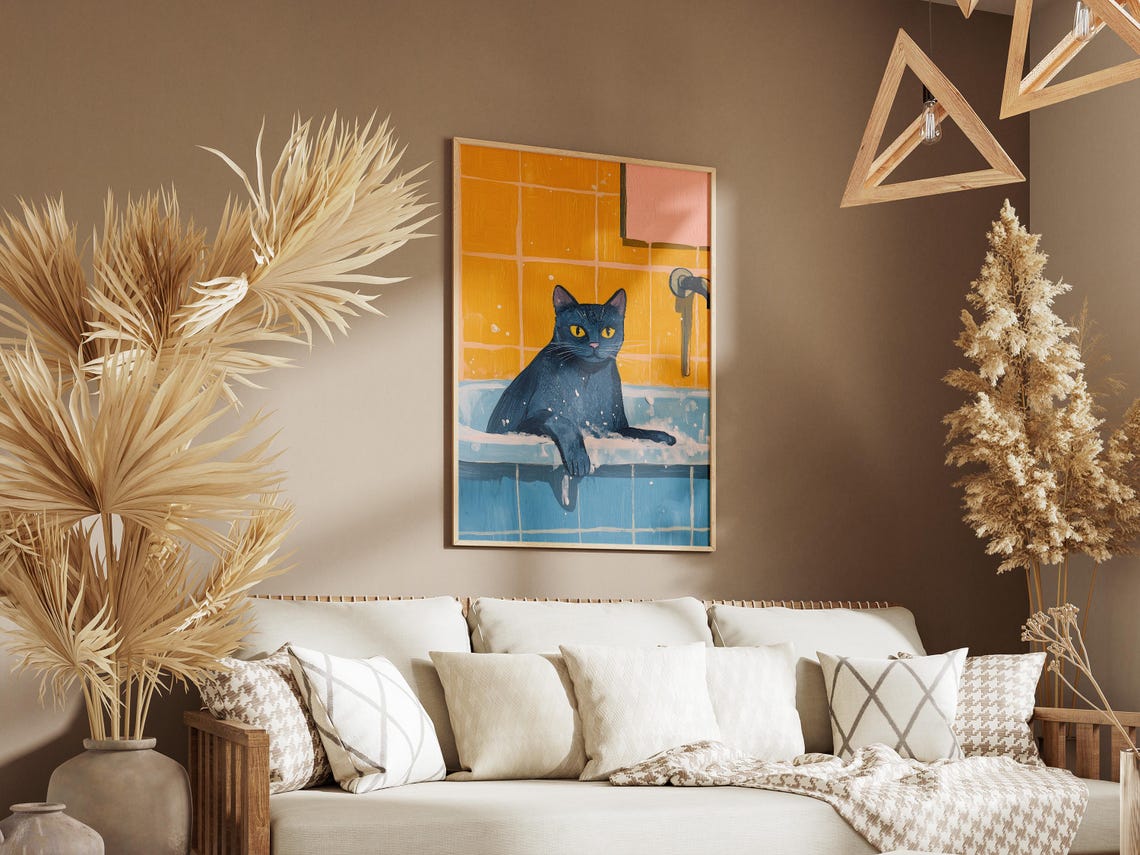 Russian Blue Cat In Bathtub Bathroom Poster Print - Image 3