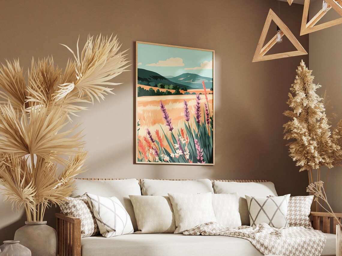 Lavender Field Summer Landscape Mountain Modern Floral Art Poster - Image 3
