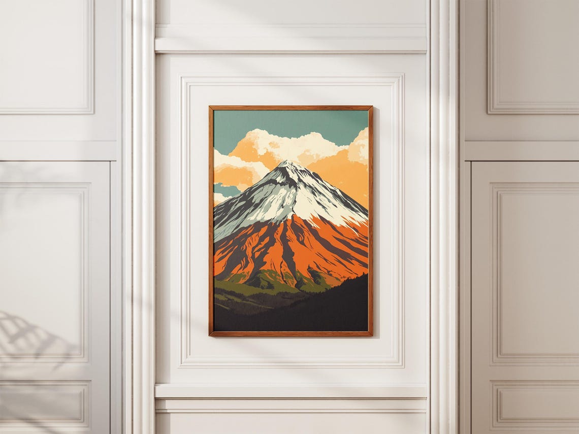 Osorno Volcano Chile Poster South America Landscape Print Vintage Travel Poster Mountain Art Nature Illustration Volcano Print Chile - Image 2