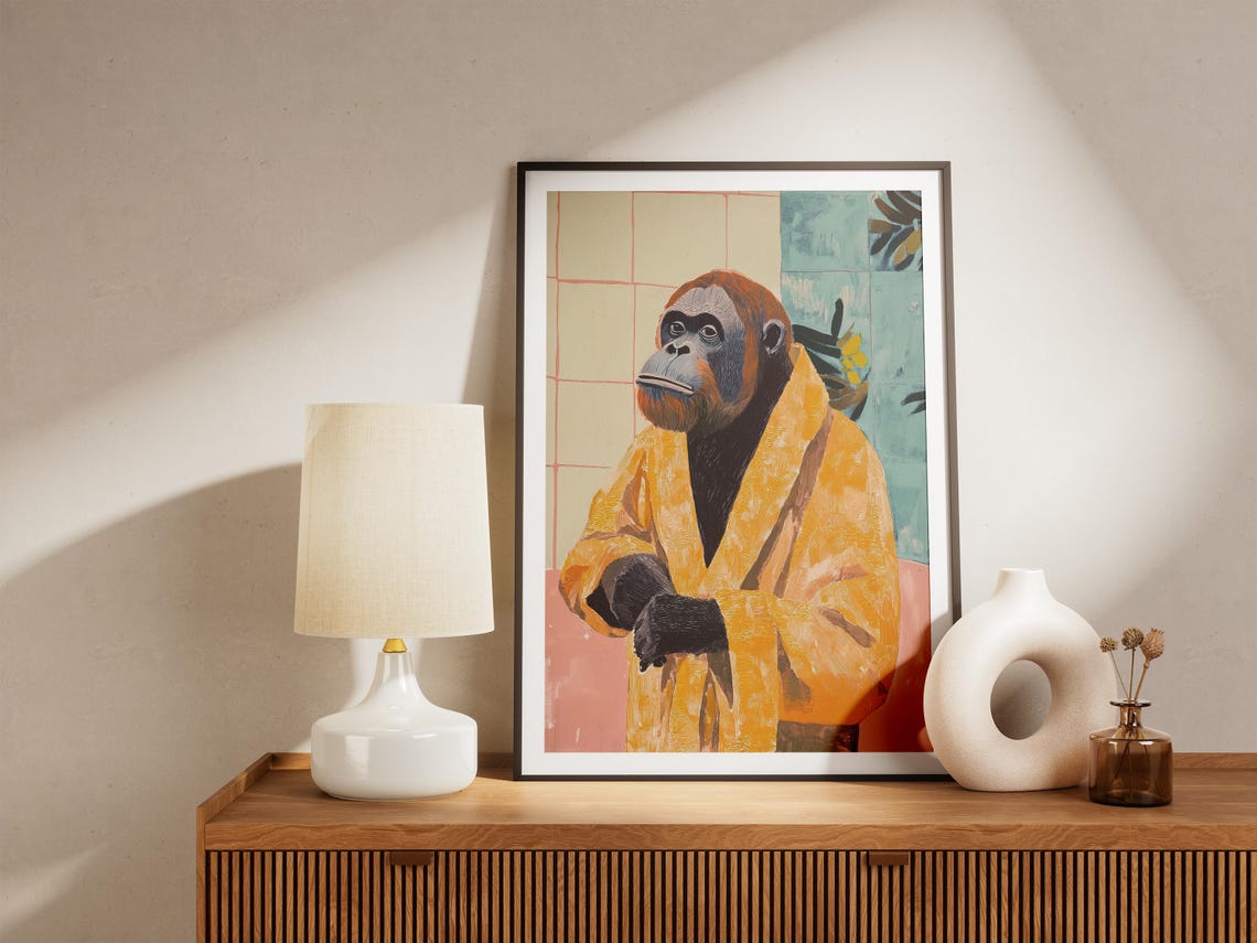 Orangutan Yellow Bathrobe Bathroom Modern Funny Primate Ape Art Poster - Image 4