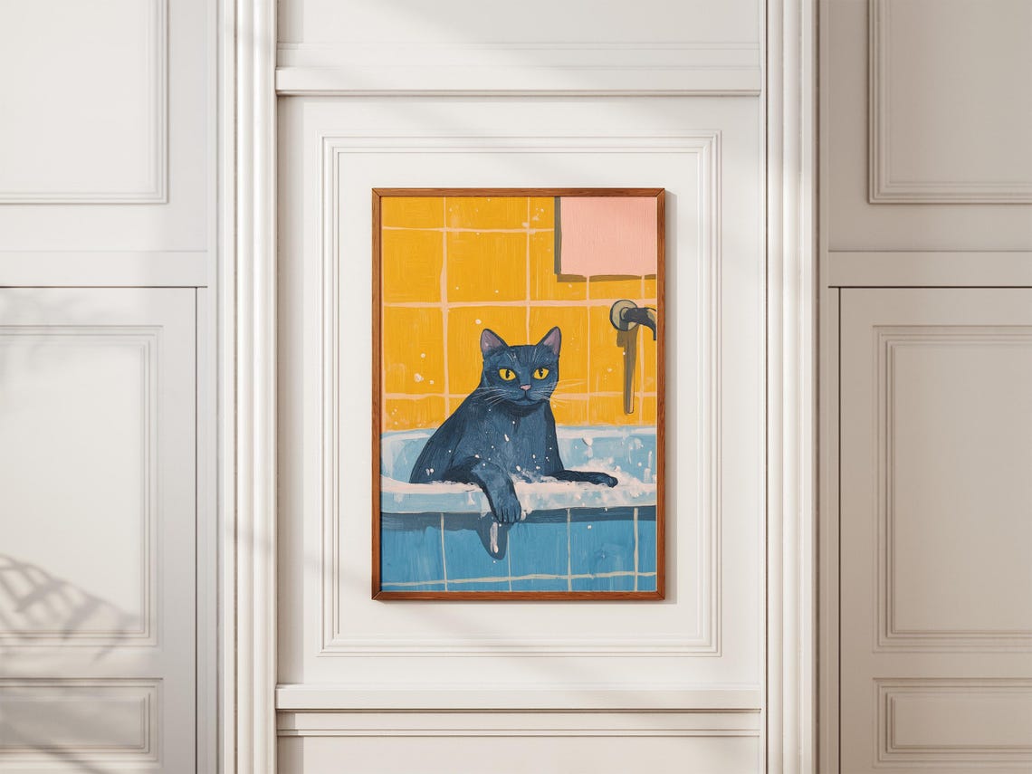 Russian Blue Cat In Bathtub Bathroom Poster Print - Image 2