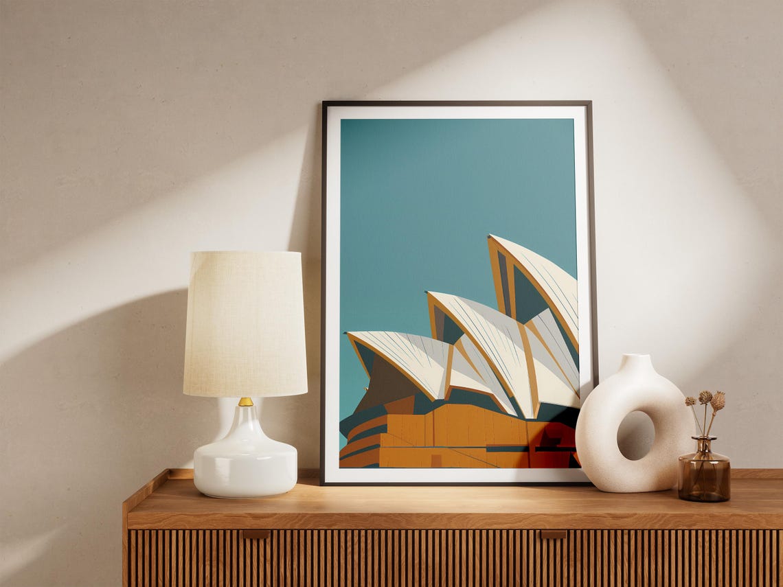Sydney Opera House White Sails on Teal Minimalist Art Poster - Image 5