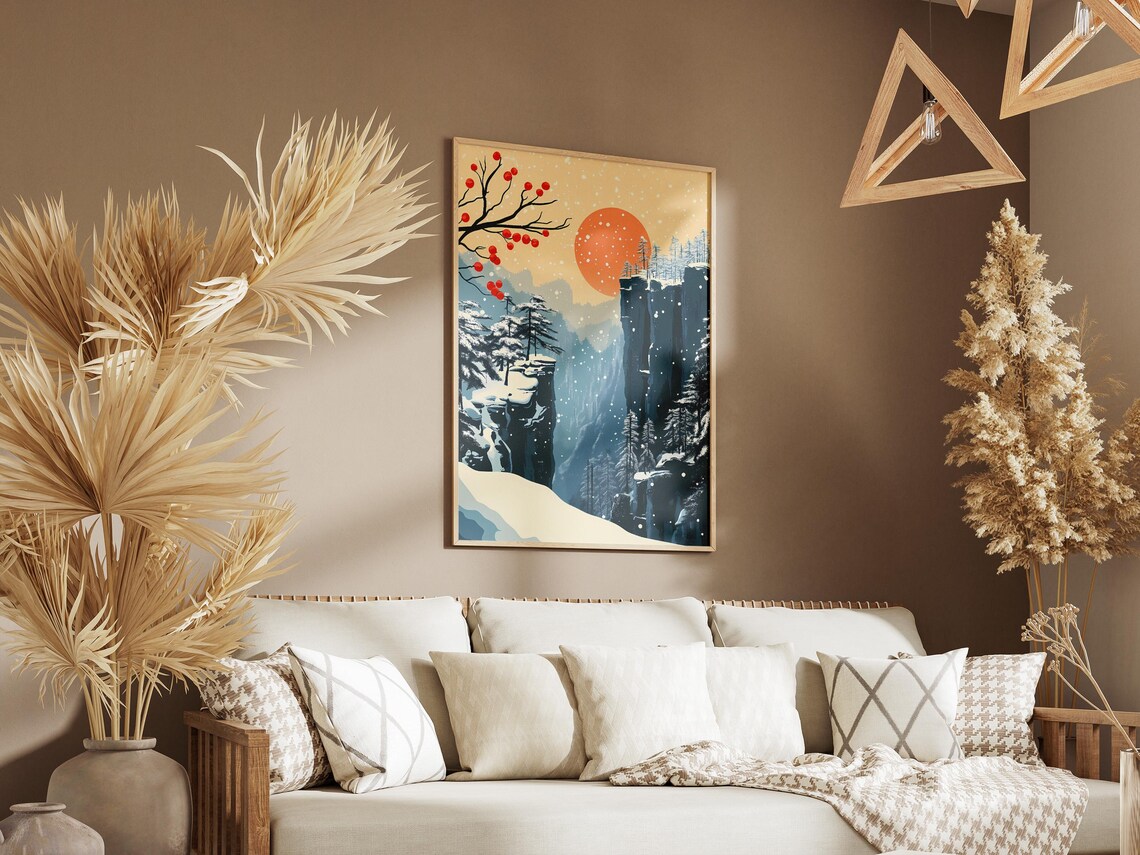 Zhangjiajie Snowy Stone Pillars With Red Winter Berries Poster - Image 3