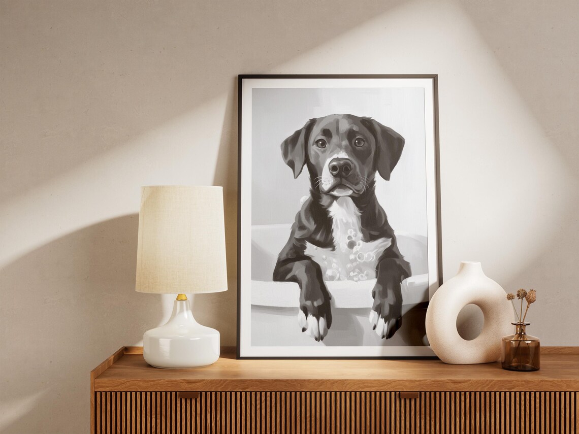 Black Labrador Puppy in Bubble Bath Cute Dog Bathroom Decor Poster - Image 4
