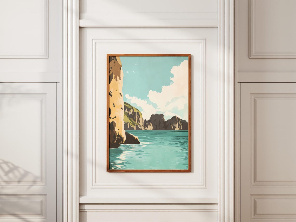 Turquoise Bay with Limestone Karst Cliffs Coastal Art Poster - Image 2