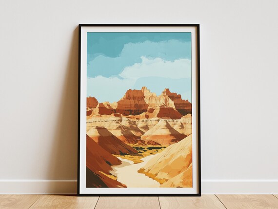 Badlands Red Rock Spires in Warm Desert Landscape Art Poster