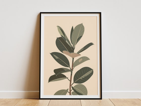 Minimalist Plant Poster Botanical Art Print Fiddle Leaf Fig Illustration Green Leaves Wall Art Home Decor