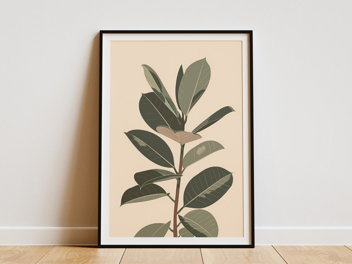 Fiddle Leaf Fig Branch Minimalist Botanical Beige Art Poster