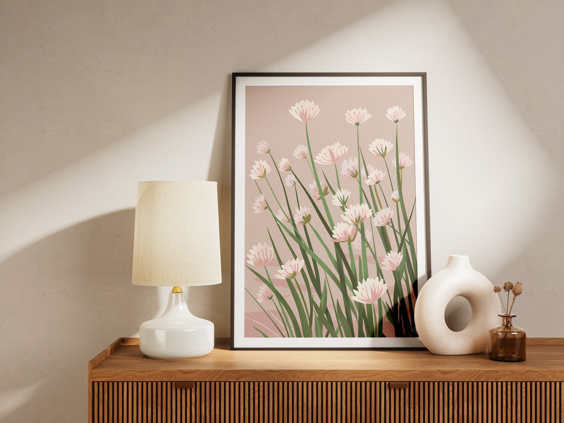 Pink Flowers Botanical Wall Art Minimalist Plant Print Floral Illustration Nursery Decor Bedroom Decor - Image 2