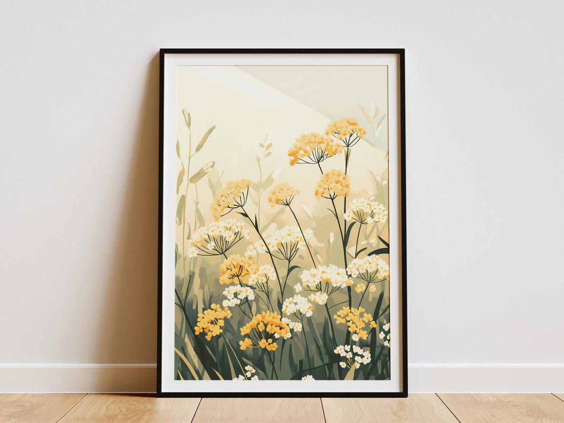 Golden Yarrow Wildflowers Soft Cream Meadow Botanical Poster