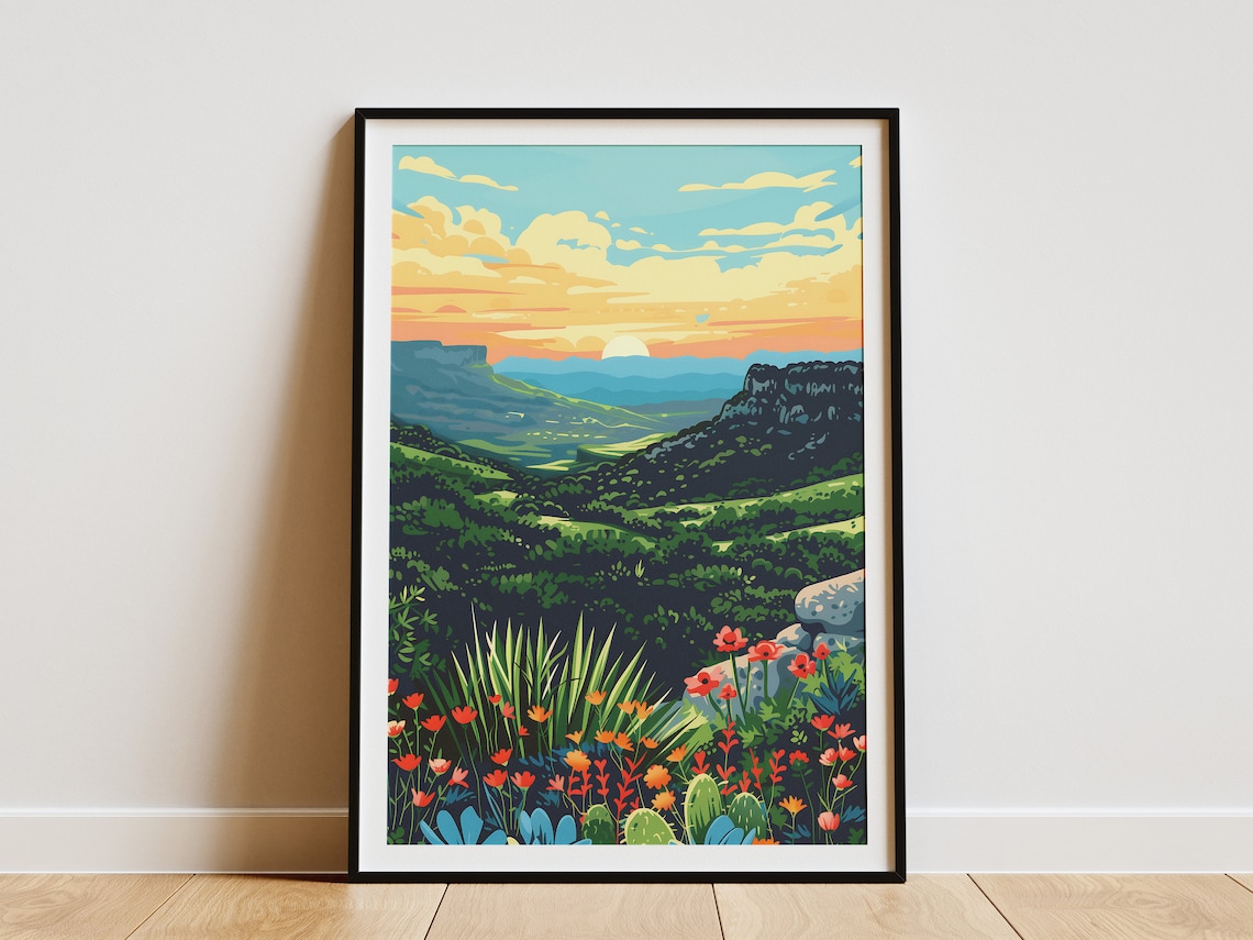 Texas Hill Country Sunset Vintage Travel Poster