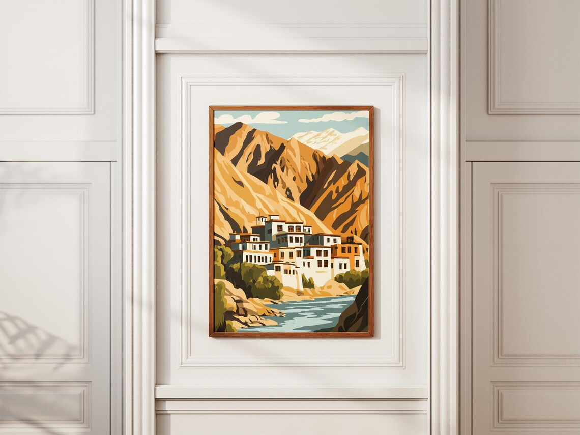 Ladakh India Himalayan Village by Turquoise River Mountain Poster - Image 2