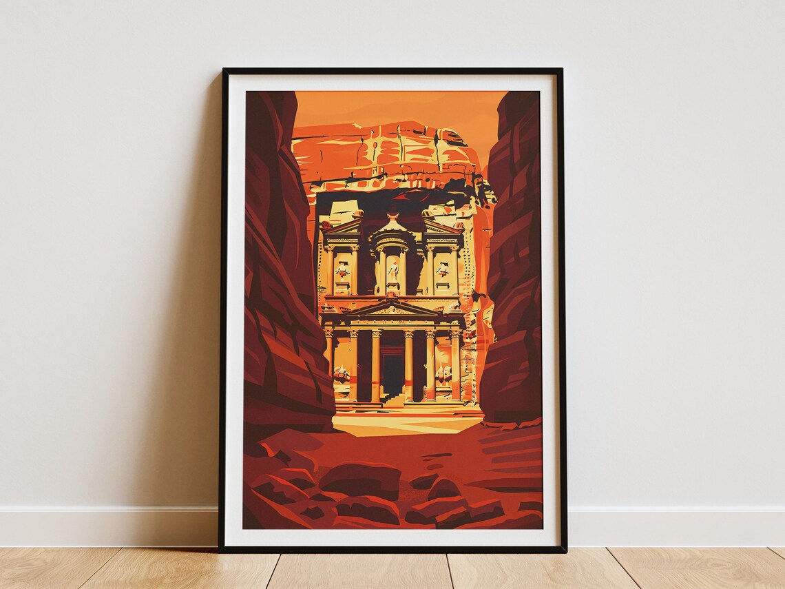 Petra Treasury Jordan Red Canyon Ancient Ruins Travel Art Poster