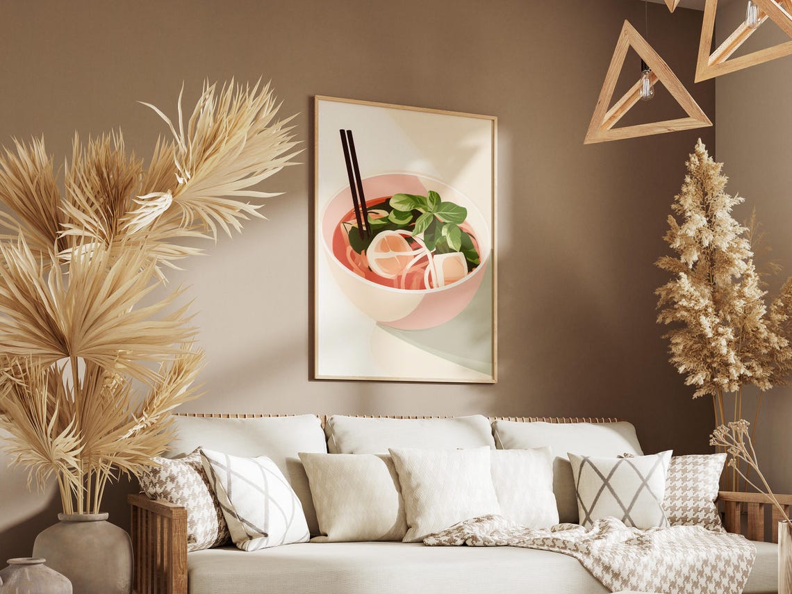 Pho Bowl With Fresh Basil And Lime Minimalist Food Art Poster - Image 3