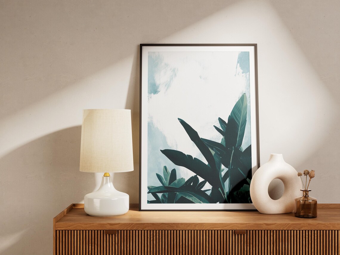 Tropical Banana Leaves Dark Green Minimalist Botanical Art Poster - Image 4