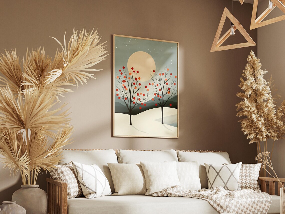 Winter Orchard Poster Minimalist Landscape Print Modern Scandinavian Art Moon Tree Branches Wall Decor Home Decor Dorm Room Art - Image 3