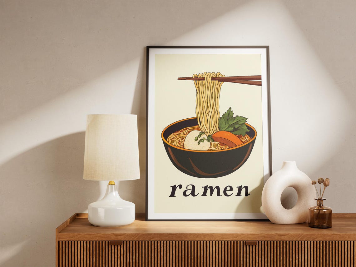 Ramen Noodle Lift Chopsticks Black Bowl Retro Japanese Food Poster - Image 5