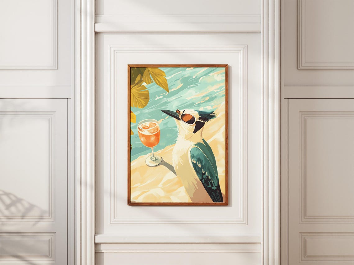 Cool Bird In Sunglasses Sipping Cocktail Tropical Beach Poster - Image 2