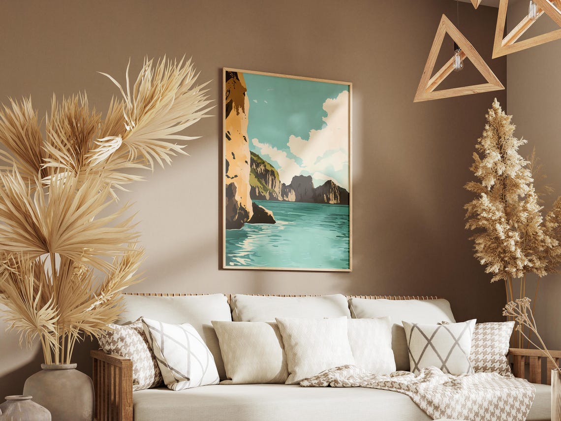 Turquoise Bay with Limestone Karst Cliffs Coastal Art Poster - Image 3