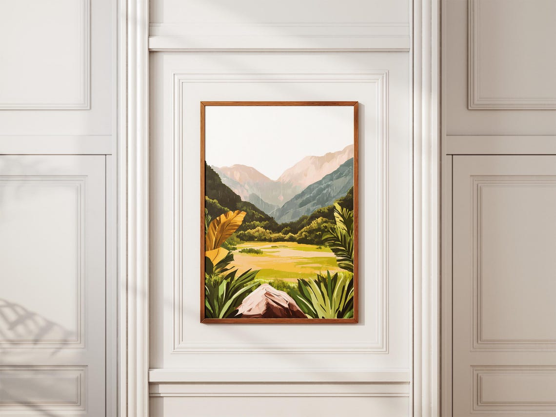 Golden Spring Valley With Tropical Plants And Rocky Peak Poster - Image 2