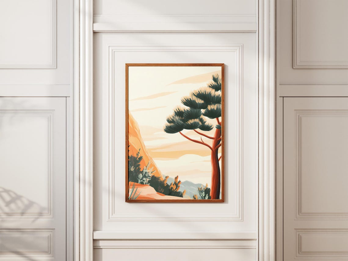 Windswept Pine Tree By Tall Orange Canyon Cliffs Desert Poster - Image 2