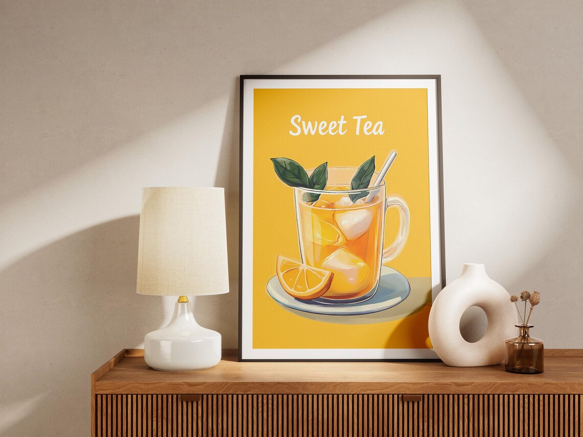 Sweet Tea Iced Lemon Glass Bold Yellow Retro Summer Drink Poster - Image 5