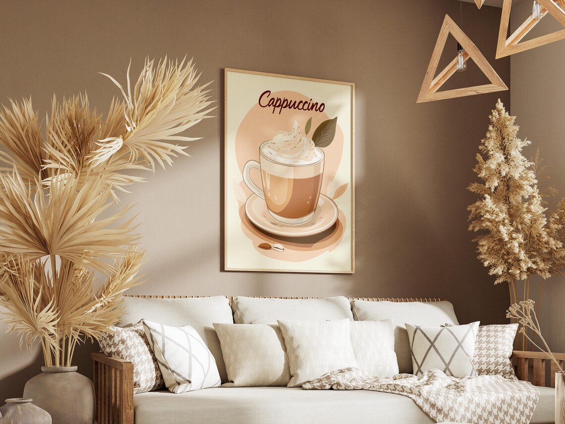 Cappuccino In Glass Mug With Whipped Cream Beige Cafe Wall Art - Image 3