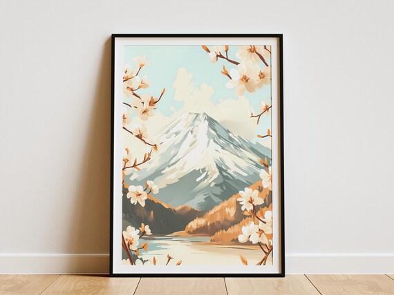 Mount Fuji with Cherry Blossoms Japanese Spring Travel Poster